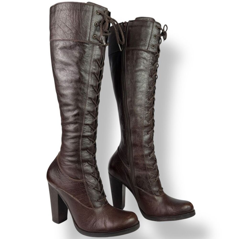 MIA Lace Up Boots Granny Grandma Victorian Witch Witchy Heeled Gothic Brown 9 M